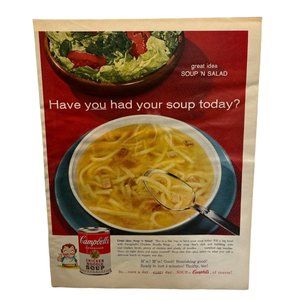 Vintage 1958 Print Ad Campbells Soup Chicken Noodle Soup and Salad